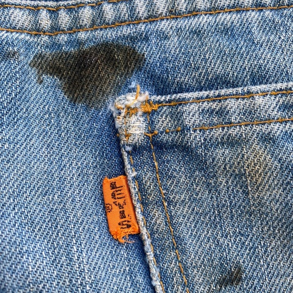VTG 70s Levi’s Big E Orange Tab Bell Bottom Jeans Men’s 32x29 Distressed - Picture 5 of 13